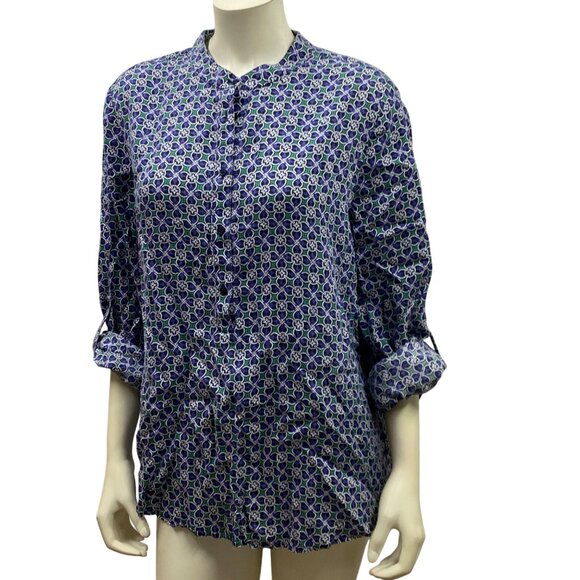 Talbots Womens Blouse‎ Blue Green Pattern Long Sleeve XL - Picture 2 of 5